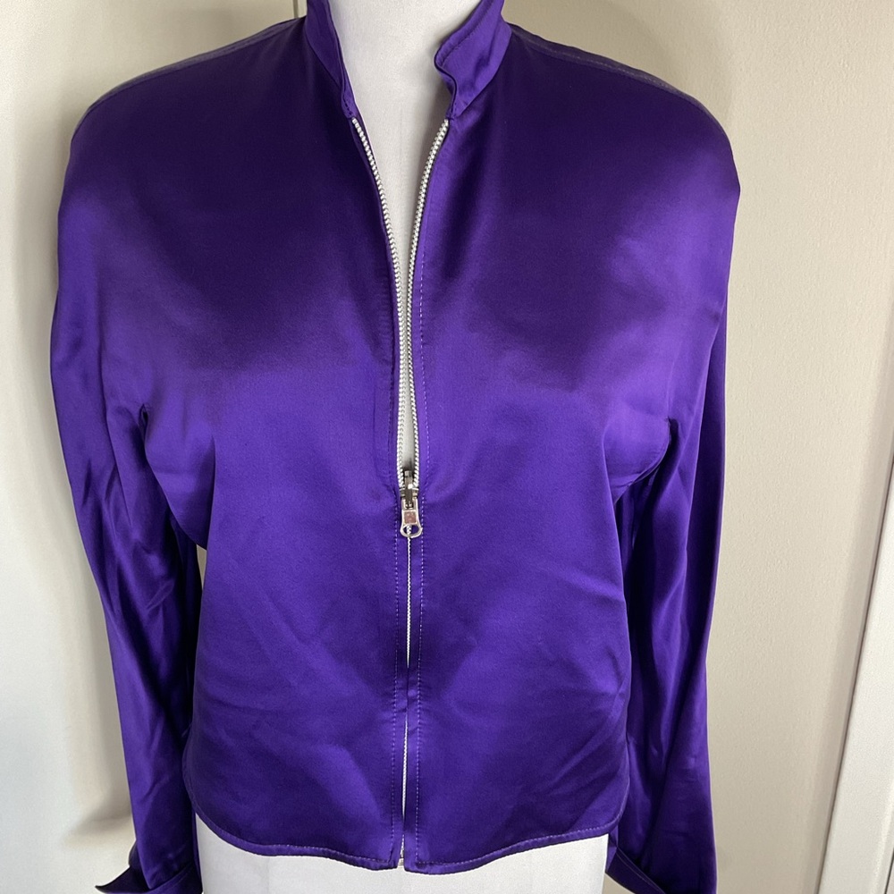 Vintage St. John Purple Bomber Jacket M Medium Griffith Gray Zip Designer Luxury - Picture 8 of 9